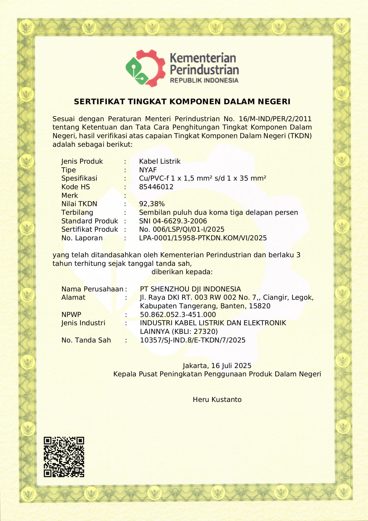 Sertifikat TKDN 1