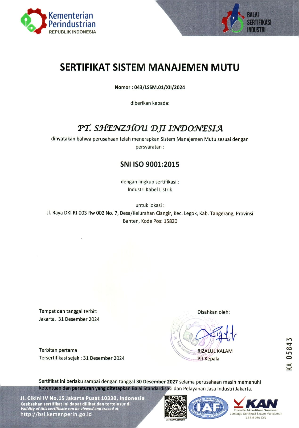 Sertifikat SNI 1